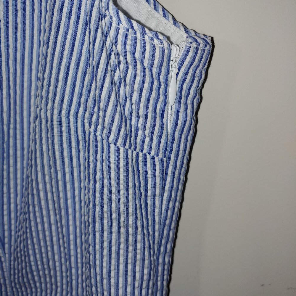 L.L. Bean Cotton Striped Sleeveless Midi Dress Size 8 White Blue - Picture 6 of 7